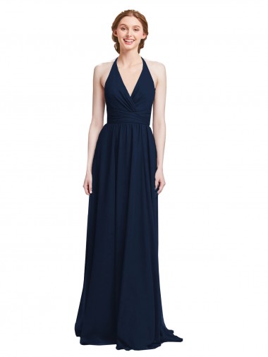 Dark Navy A-Line V-Neck Sleeveless Long Formal Dress / Bridesmaid Dress York
