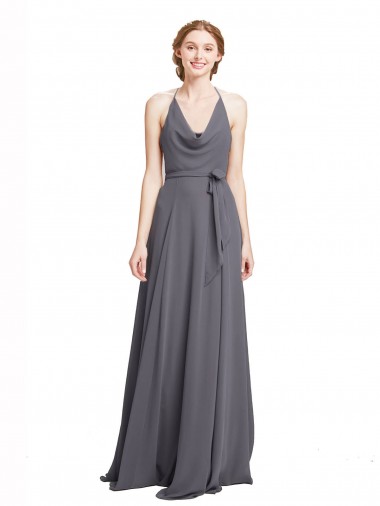 Slate Grey A-Line Halter Neck Long Bridesmaid Dress York