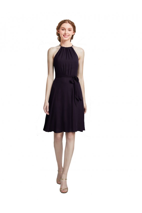 Grape A-Line High Neck Knee Length Bridesmaid Dress York