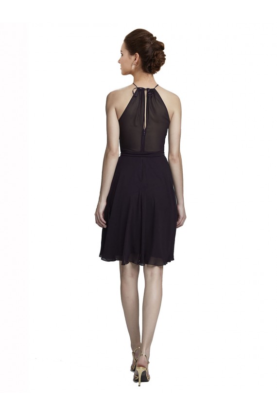 Grape A-Line High Neck Knee Length Bridesmaid Dress York