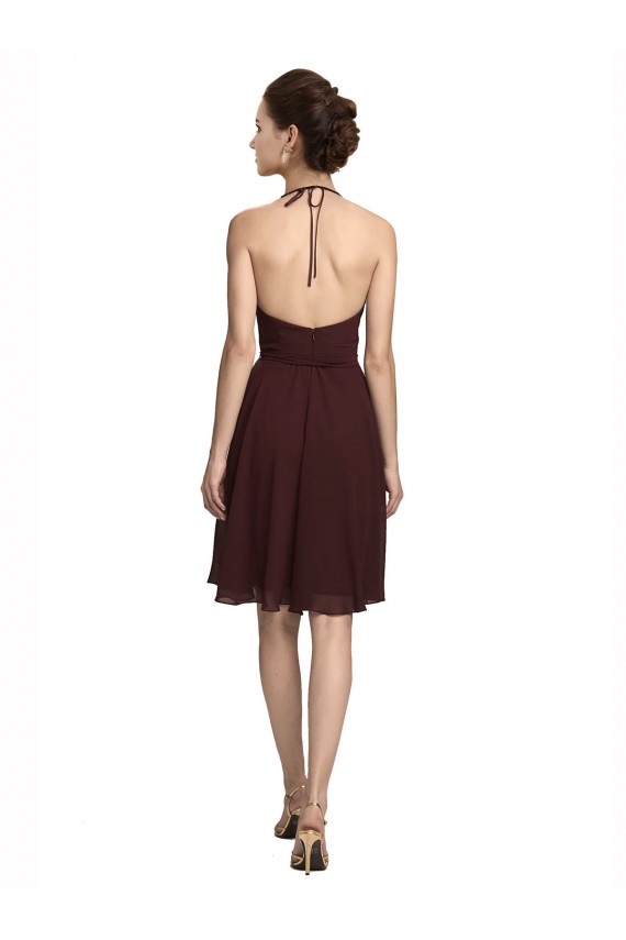 Burgundy Gold A-Line Halter Neck Knee Length Bridesmaid Dress York