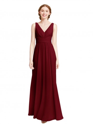 Burgundy A-Line V-Neck Long Bridesmaid Dress / Evening Gowns York