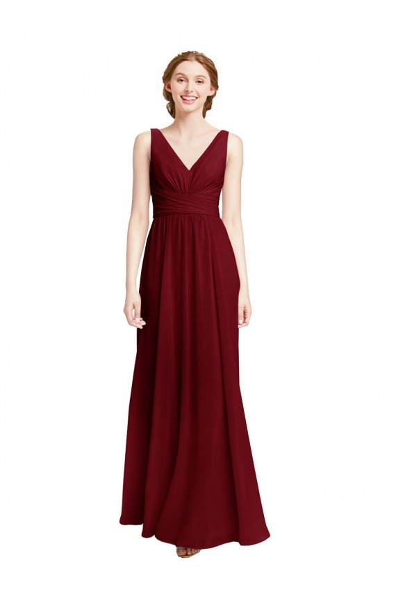 Burgundy A-Line V-Neck Long Bridesmaid Dress / Evening Gowns York