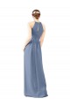 Keyhole Back Dusty Blue Sheath High Neck Long Bridesmaid Dress York