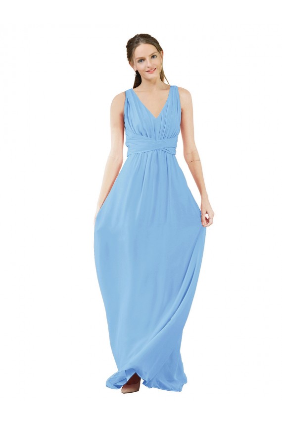 Periwinkle A-Line V-Neck Long Bridesmaid Dress York