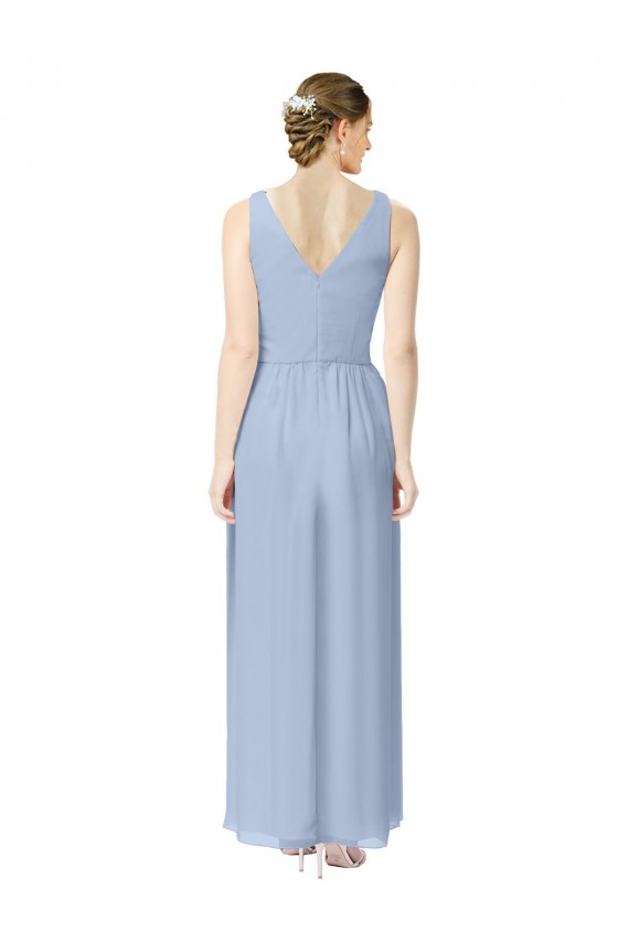 Periwinkle A-Line V-Neck Long Bridesmaid Dress York
