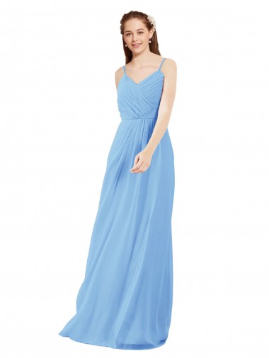 Low Back Periwinkle Sheath V-Neck Long Bridesmaid Dress York