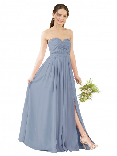 Open Back Dusty Blue A-Line Sweetheart Long Evening Gowns / Bridesmaid Dress York