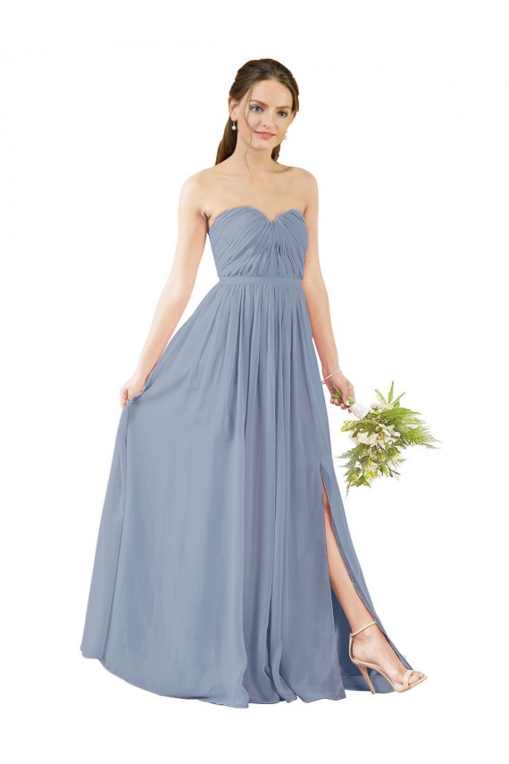 Open Back Dusty Blue A-Line Sweetheart Long Evening Gowns / Bridesmaid Dress York