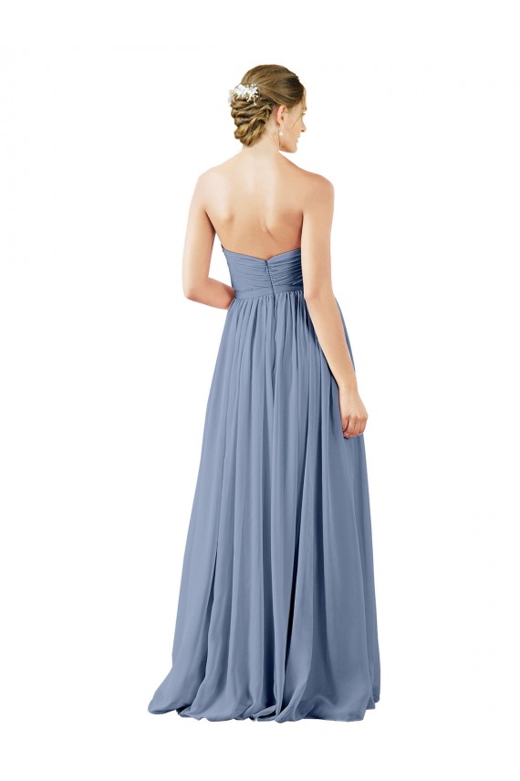 Open Back Dusty Blue A-Line Sweetheart Long Evening Gowns / Bridesmaid Dress York