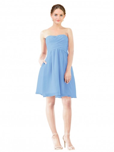 Open Back Periwinkle A-Line Strapless Knee Length Bridesmaid Dress York
