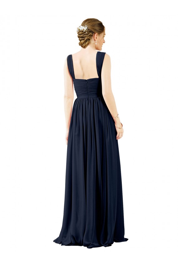Open Back Dusty Blue A-Line Square Neck Long Bridesmaid Dress York