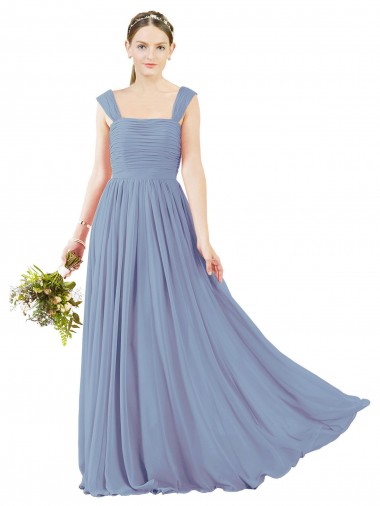 Open Back Dusty Blue A-Line Square Neck Long Bridesmaid Dress York