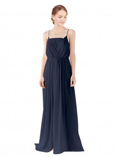Open Back Dark Navy A-Line Spaghetti straps Long Bridesmaid Dress / Evening Gowns York