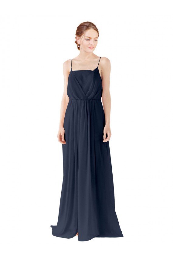 Open Back Dark Navy A-Line Spaghetti straps Long Bridesmaid Dress / Evening Gowns York