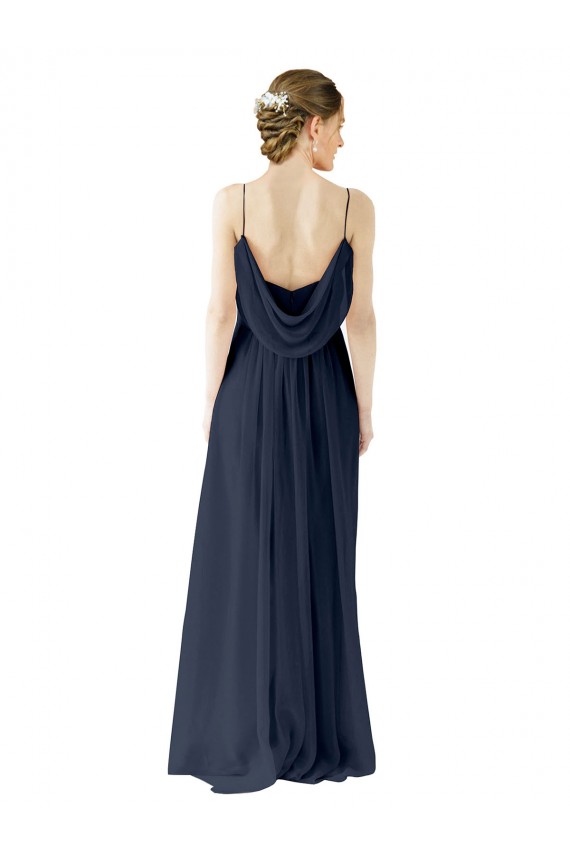 Open Back Dark Navy A-Line Spaghetti straps Long Bridesmaid Dress / Evening Gowns York