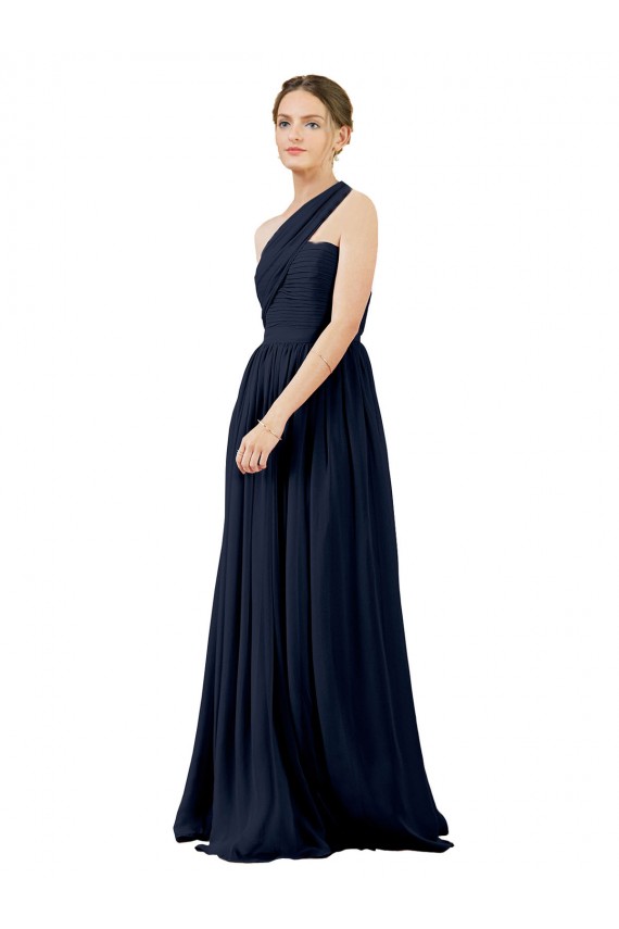 Dark Navy A-Line One Shoulder Long Bridal Party Dress / Evening Dress York