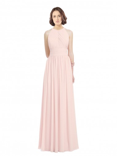 Keyhole Back Pink A-Line Halter Neck Long Bridesmaid Dress York