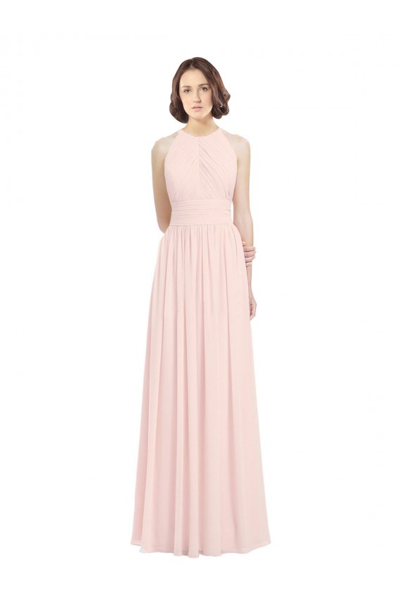 Keyhole Back Pink A-Line Halter Neck Long Bridesmaid Dress York