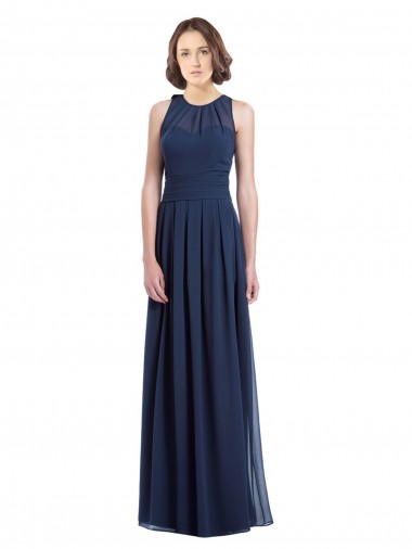 Keyhole Back Dark Navy A-Line Halter Neck Long Floor Length Bridesmaid Dress York