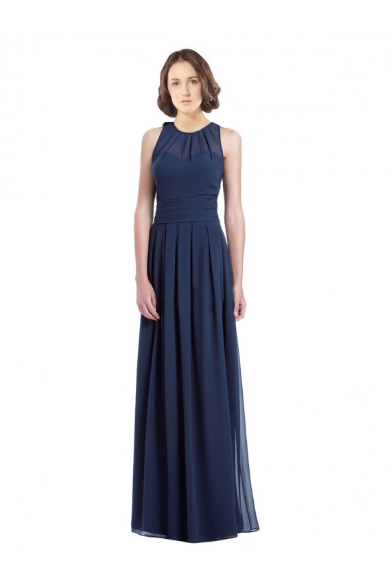 Keyhole Back Dark Navy A-Line Halter Neck Long Floor Length Bridesmaid Dress York