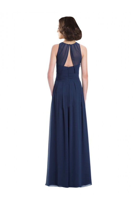 Keyhole Back Dark Navy A-Line Halter Neck Long Floor Length Bridesmaid Dress York