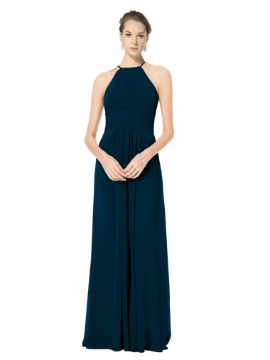 Midnight Green A-Line Halter Neck Long Bridesmaid Dress York