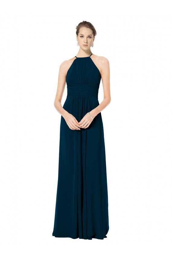 Midnight Green A-Line Halter Neck Long Bridesmaid Dress York