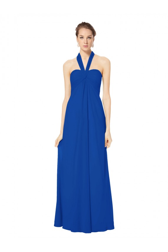Low Back Royal Blue A-Line Halter Neck Long Floor Length Bridesmaid Dress York