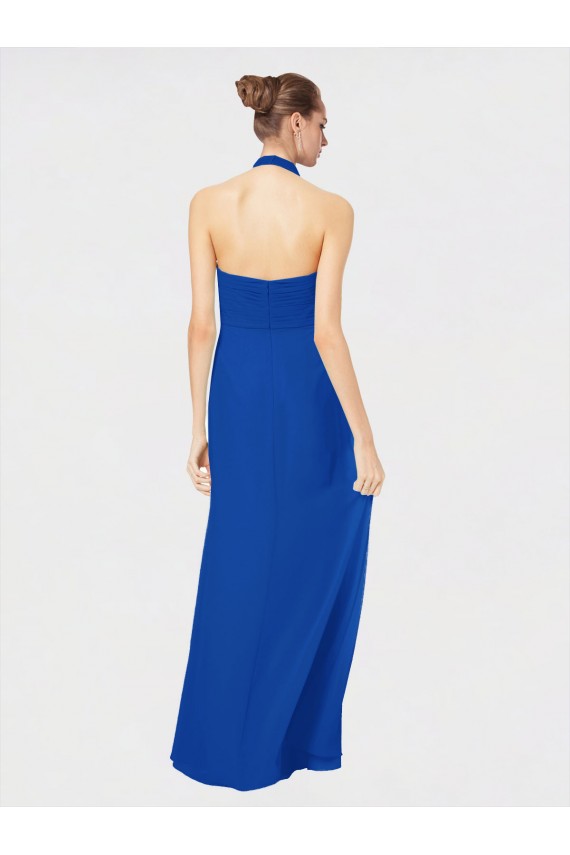 Low Back Royal Blue A-Line Halter Neck Long Floor Length Bridesmaid Dress York