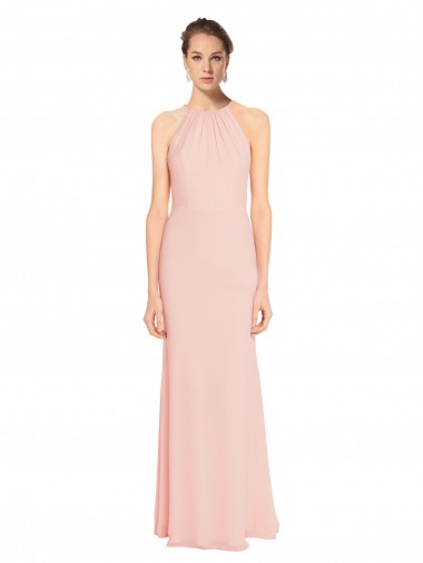 Pink A-Line Halter Neck Long Bridesmaid Dress York