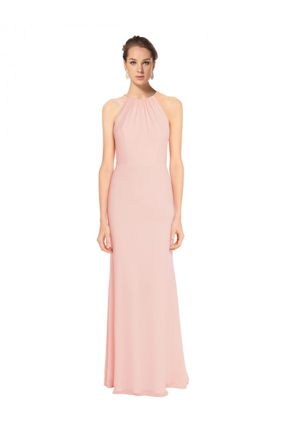 Pink A-Line Halter Neck Long Bridesmaid Dress York