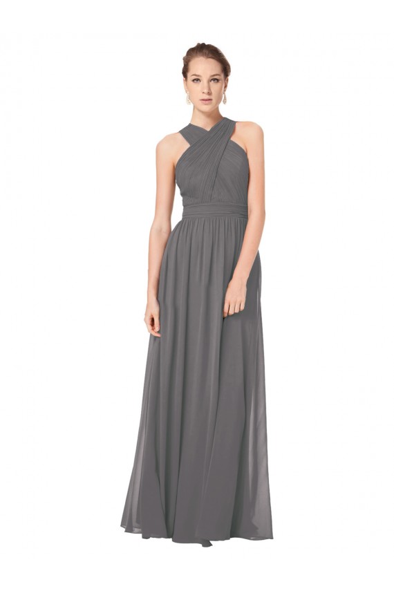 Keyhole Back Stormy Silver A-Line Halter Neck Long Bridesmaid Dress York