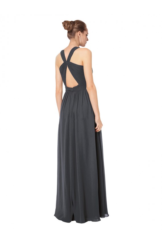 Keyhole Back Stormy Silver A-Line Halter Neck Long Bridesmaid Dress York