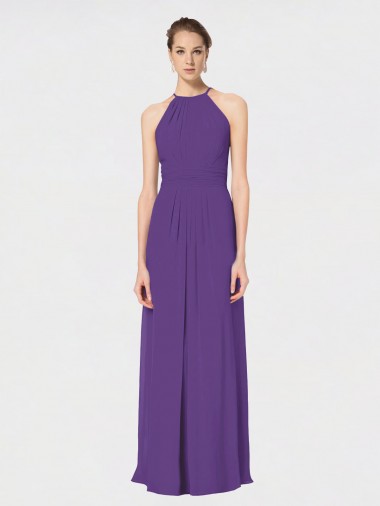 Open Back Plum Purple A-Line Halter Neck Long Bridesmaid Dress York