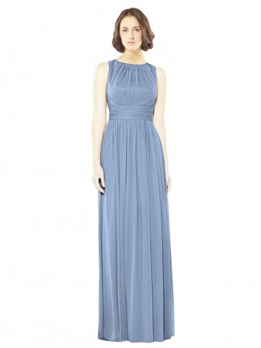 Keyhole Back Dusty Blue A-Line Bateau Neck Long Bridesmaid Dress York