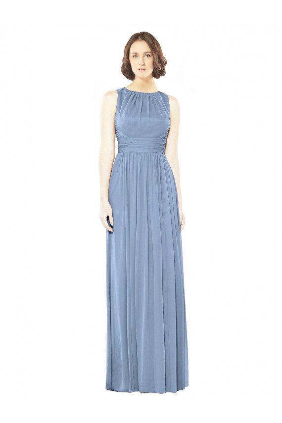 Keyhole Back Dusty Blue A-Line Bateau Neck Long Bridesmaid Dress York