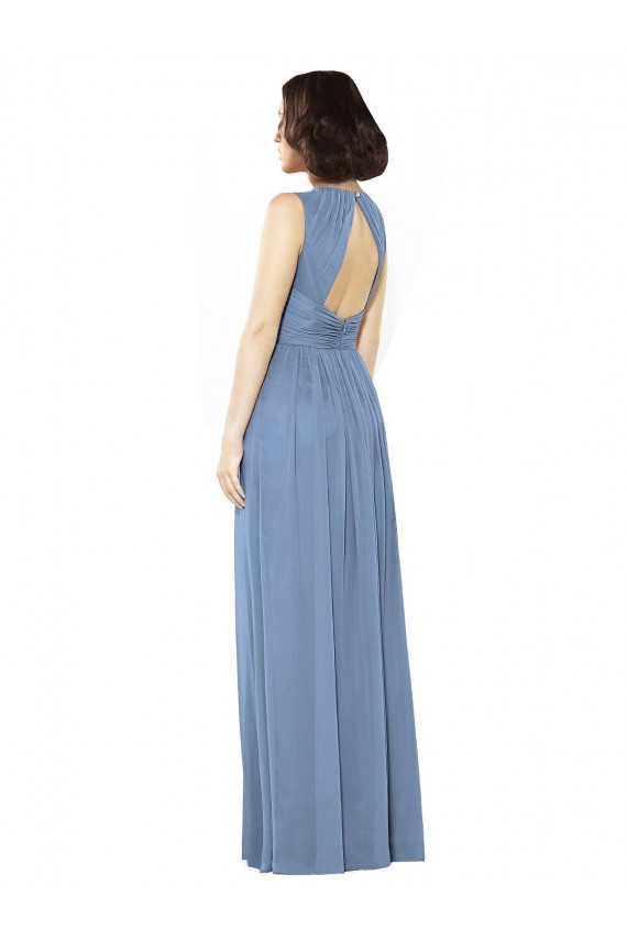 Keyhole Back Dusty Blue A-Line Bateau Neck Long Bridesmaid Dress York