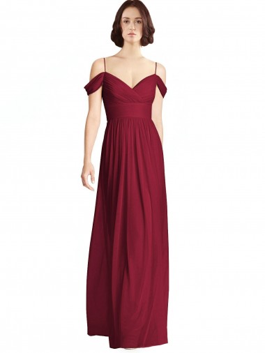 Burgundy A-Line V-Neck Long Bridesmaid Dresses York