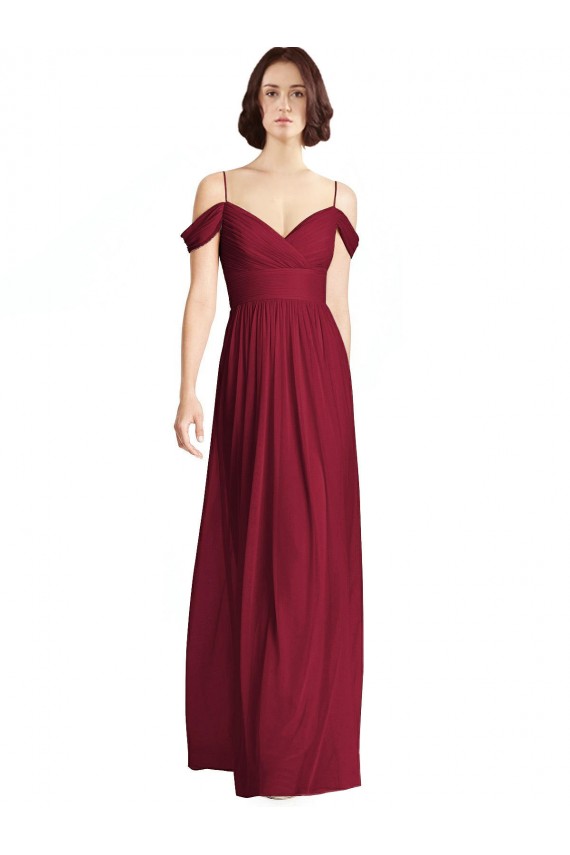 Burgundy A-Line V-Neck Long Bridesmaid Dresses York