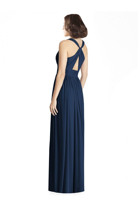 Dark Navy A-Line V-Neck Long Floor Length Bridesmaid Dress York