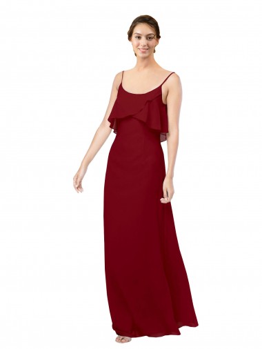 V-Back Burgundy Sheath Scoop Neck Long Bridesmaid Dress York