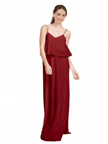 Open Back Burgundy A-Line Spaghetti Straps Long Bridesmaid Dress York