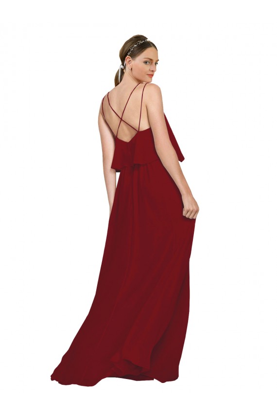 Open Back Burgundy A-Line Spaghetti Straps Long Bridesmaid Dress York