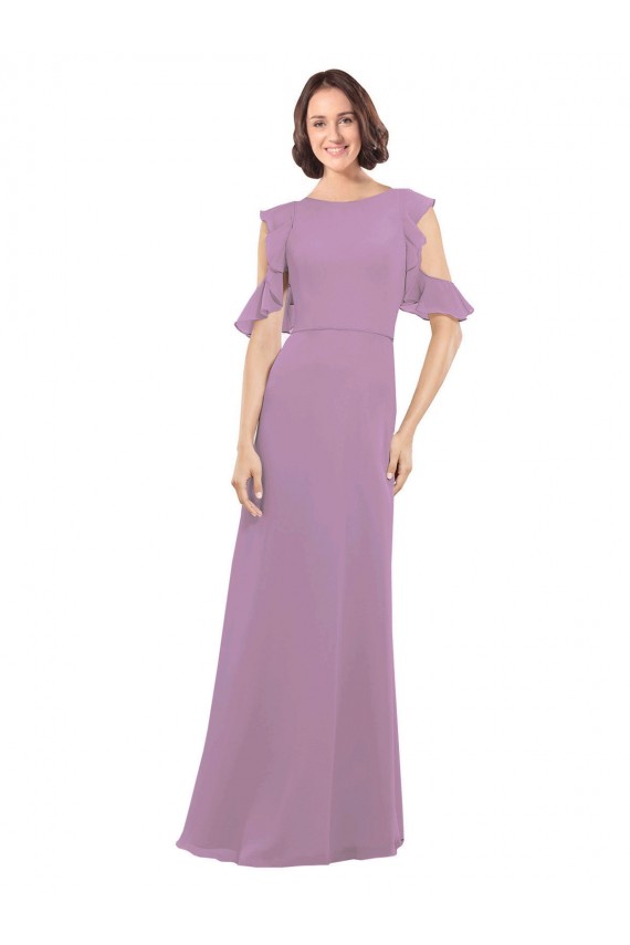 Open Back Dark Lavender A-Line High Neck Long Bridesmaid Dresses York