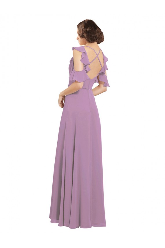 Open Back Dark Lavender A-Line High Neck Long Bridesmaid Dresses York