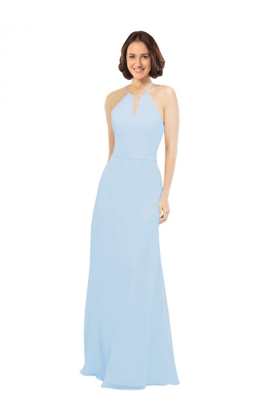 Light Sky Blue A-Line Halter Neck Long Wedding Party Dress York