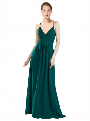 Keyhole Back Hunter A-Line V-Neck Long Bridesmaid Dress / Evening Dress York