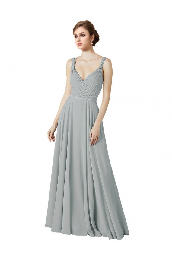 Silver A-Line V-Neck Long Bridesmaid Dress / Evening Dress York