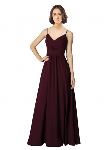 Burgundy Gold A-Line V-Neck Long Bridesmaid Gown York